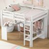 Full Size Loft Bed with L-Desk, Wardrobe and Shelves, White