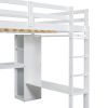 Full Size Loft Bed with L-Desk, Wardrobe and Shelves, White