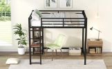 Full Size Metal Loft Bed with Built-in Desk and Storage Shelves