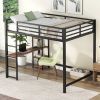 Full Size Metal Loft Bed with Built-in Desk and Storage Shelves