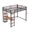 Full Size Metal Loft Bed with Built-in Desk and Storage Shelves