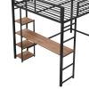 Full Size Metal Loft Bed with Built-in Desk and Storage Shelves