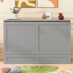 Full Size Murphy Bed Chest with drawer and USB Ports Gray