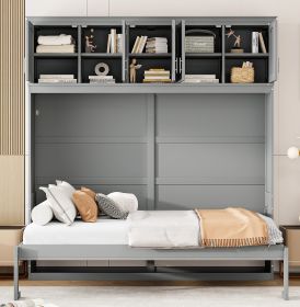 Full Size Murphy Bed Wall Bed with Top Cabinets,Gray