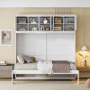 Full Size Murphy Wall Bed With Storage Top Cabinets, White