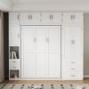 Full Size Murphy Bed with Lockers and Wardrobes, White