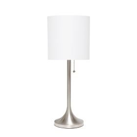 Brushed Nickel Tapered Table Lamp with White Fabric Drum Shade