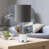 White Hammered Metal Organizer Table Lamp with USB charging port and Fabric Shade, Gray