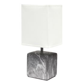 Petite Marbled Ceramic Tabletop Lamp with Fabric Shade, Black with White Shade