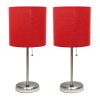 Stick Lamp with USB charging port and Fabric Shade 2 Pack Set, Red