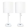 White Stick Lamp with Charging Outlet and Fabric Shade 2 Pack Set, White