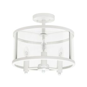 3-Light 13" Industrial Farmhouse Glass and Metallic Accented Semi-flushmount, Matte White