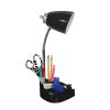 Gooseneck Organizer Desk Lamp with Holder and Charging Outlet, Black