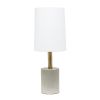 Antique Brass Concrete Table Lamp with Linen Shade, White