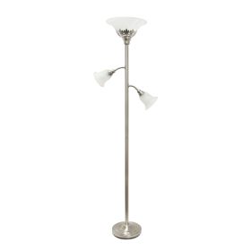 Torchiere Floor Lamp with 2 Reading Lights and Scalloped Glass Shades, Brushed Nickel