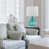 Modern Rippled Colored Glass Lamp with White Linen Tapered Drum Shade