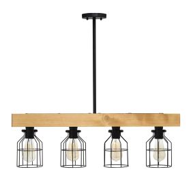 4 Light Farmhouse Beam Pendant, Light Wood