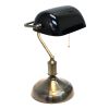 Executive Banker's Desk Lamp with Glass Shade, Black