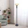 Classic 1 Light Torchiere Floor Lamp with Marbleized Glass Shade, Restoration Bronze