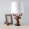 Woodland Rustic Antler Copper Deer Lamp with Tapered White Fabric Shade