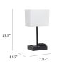 Modern Rectangular Multi-Use 1 Light Desk Lamp with 2 USB Ports and Charging Outlet with White Fabric Shade, Black