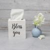 Decor Farmhouse White Wooden Decorative Tissue Box Cover with "Bless you" Script in White and Sliding Base for Vanity, Bathroom, Bedroom, Livingroom