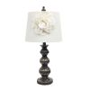 Aged Bronze Stacked Ball Lamp with Couture Linen Flower Shade