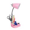 Gooseneck Organizer Desk Lamp with Holder and USB Port, Pink