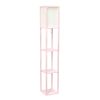 Floor Lamp Etagere Organizer Storage Shelf with Linen Shade, Light Pink