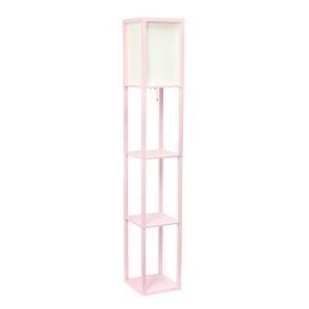 Floor Lamp Etagere Organizer Storage Shelf with Linen Shade, Light Pink