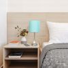 Oslo 19.5" Contemporary Bedside Power Outlet Base Standard Metal Table Desk Lamp in Brushed Steel with Aqua Drum Fabric Shade for Home Décor, Bedroom,