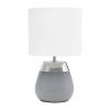 Modern Contemporary Two Toned Metallic Chrome and Gray Metal 4 Settings Touch Desk Lamp with White Fabric Drum Shade