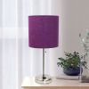 Oslo 19.5" Contemporary Bedside Power Outlet Base Standard Metal Table Desk Lamp in Brushed Steel with Purple Drum Fabric Shade for Home Décor, Bedroo