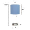 Oslo 19.5" Contemporary Bedside USB Port Feature Standard Metal Table Desk Lamp in Brushed Steel with Blue Drum Fabric Shade for Home Décor, Bedroom,