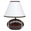 SportsLite 11.5" Tall Athletic Sports Football Base Ceramic Bedside Table Desk Lamp with White Empire Fabric Shade with Brown Trim