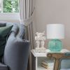 Glass Tabletop Lamp with Fabric Shade, Aqua with White Shade