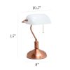 Rose Gold Banker's Desk Lamp with Glass Shade