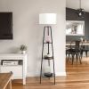 Modern Tripod Tier Shelf Floor Lamp Black with White Shade