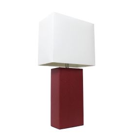 Modern Leather Table Lamp with White Fabric Shade, Red