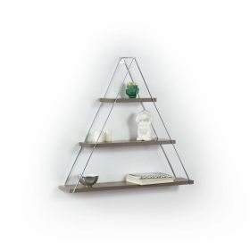 Floating Rustic Decorative Hanging Triangle Bookshelf, Walnut/Chrome