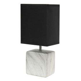 Petite Marbled Ceramic Tabletop Lamp with Fabric Shade, White with Black Shade