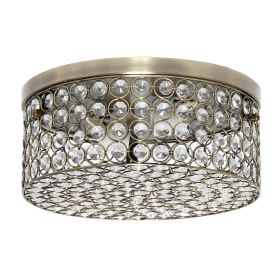 12" Classix Glam Two Light Decorative Round Crystal and Metal Flush Mount Ceiling Light Fixture for Décor, Bedroom, Living Room, Foyer, Hallway, Anti