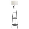 Modern Tripod Tier Shelf Floor Lamp Black with White Shade