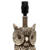 Contemporary Polyresin Gazing Brown and White Night Owl Novelty Lamp with Green Tapered Drum Fabric Shade