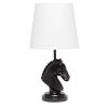 Polyresin Decorative Chess Horse Shaped Desk Lamp with White Tapered Fabric Shade, Black