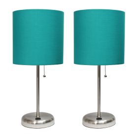 Stick Lamp with USB charging port and Fabric Shade 2 Pack Set, Teal