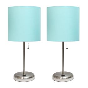 Stick Lamp with USB charging port and Fabric Shade 2 Pack Set, Aqua