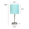 Oslo 19.5" Contemporary Bedside USB Port Feature Standard Metal Table Desk Lamp in Brushed Steel with Aqua Drum Fabric Shade for Home Décor, Bedroom,