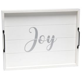 Decorative Wood Serving Tray w/ Handles, 15.50" x 12", "Joy"