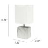 Petite Marbled Ceramic Tabletop Lamp with Fabric Shade, White with White Shade